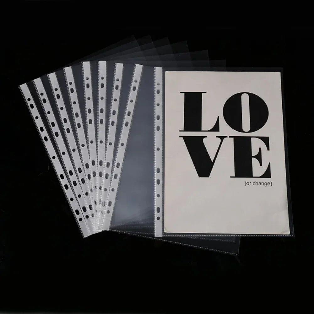 100pcs 11 Holes Thickening Transparent Plastic Punched File Folders A4 Document Sleeves Protector Office Supplies