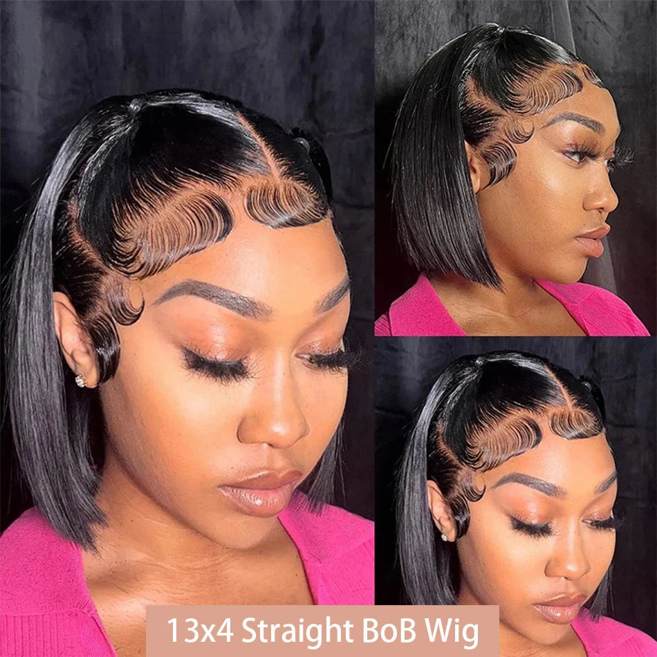 13x4 Bone Straight Bob Wig 4x4 Transparent Lace Front Wigs For Women Short Bob Wig Lace Frontal Wig 100% Human Hair 12 14 Inch
