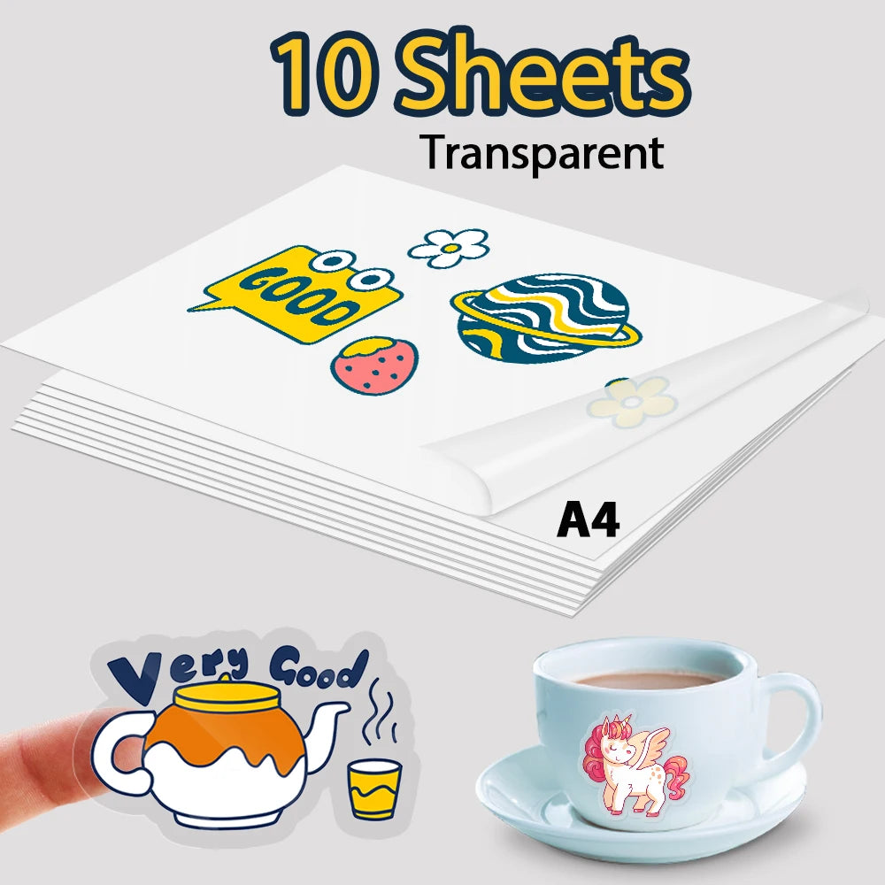 10 Sheets Printable Vinyl Sticker Paper A4 Glossy self-adhesive Copy Paper InkJet Printer Paper for Inkjet printer DIY Crafts
