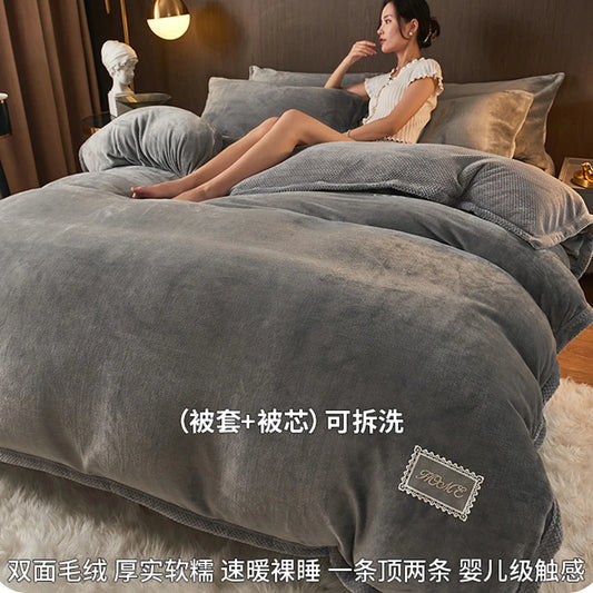 Winter quilt core cotton quilt cover double single coral fleece winter thickening super warm bedding comforter a set quilt