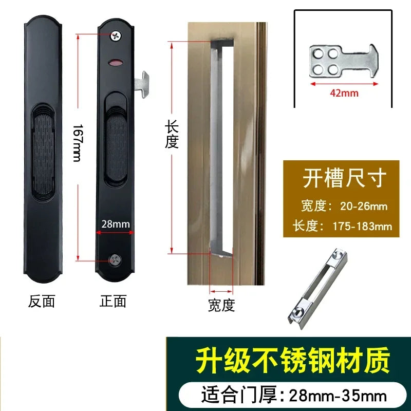 1set of zinc alloy 90 type sliding door lock buckle strip double-sided lock broken bridge aluminum alloy door hook lock with key