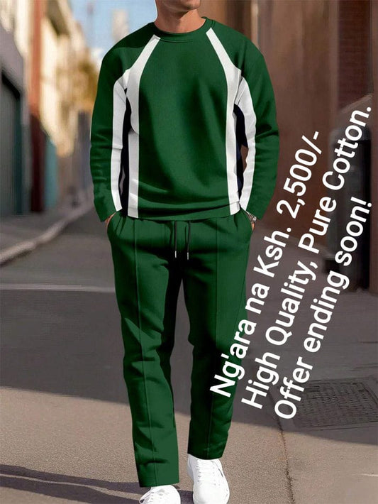 Men's Casual Fashion Round Neck Set Top + Pants Two-Piece Suit